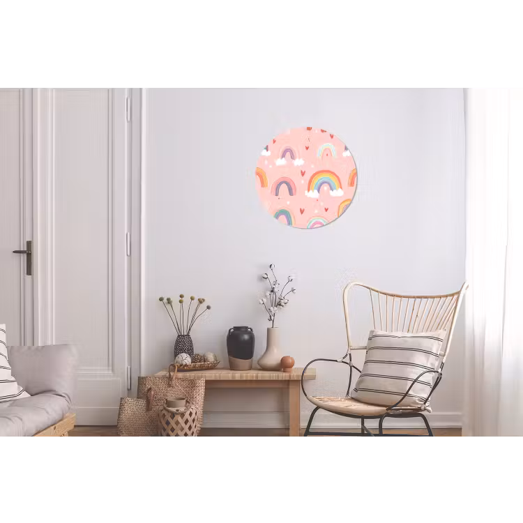 Regenboog - Patroon - Pastel - Handgetekend Wandcirkel aluminium klein -woonkamer