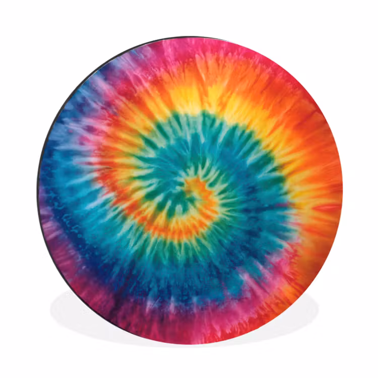 Regenboogkleuren - Tie dye - Wandcirkel aluminium klein -3d