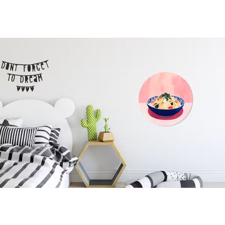 Rijst - Illustratie - Kom - Groente Wandcirkel aluminium klein -kinderkamer