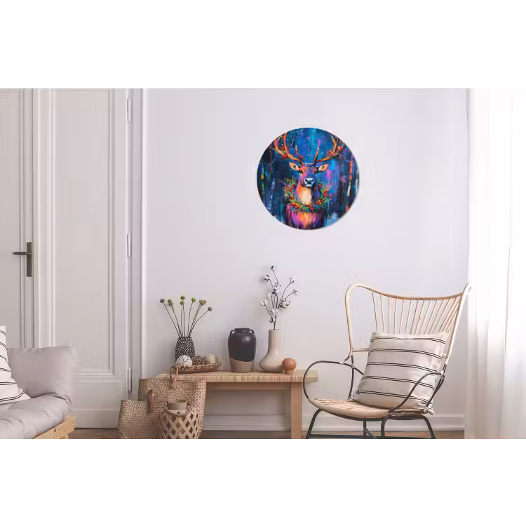 Rendier - Krans - Sprookjesachtig - Blauw Wandcirkel aluminium klein -woonkamer