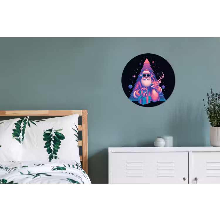 Retro - Kerstman - Rendieren - Kerstboom Wandcirkel aluminium klein -slaapkamer