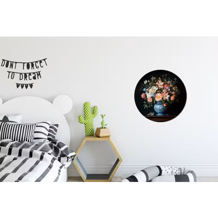 Roze - Bloemen - Vaas - Kleuren Wandcirkel aluminium klein -kinderkamer