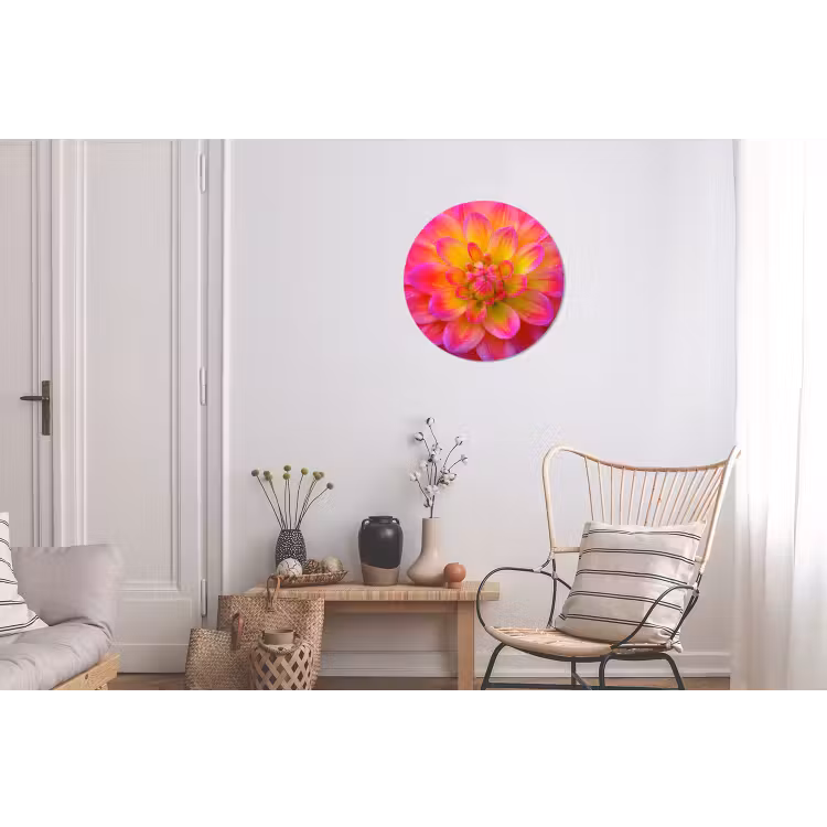 Roze - Dahlia - Kleurrijk Wandcirkel aluminium klein -woonkamer