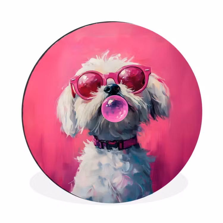 Pink - Hond - Bubbel Wandcirkel aluminium klein -3d