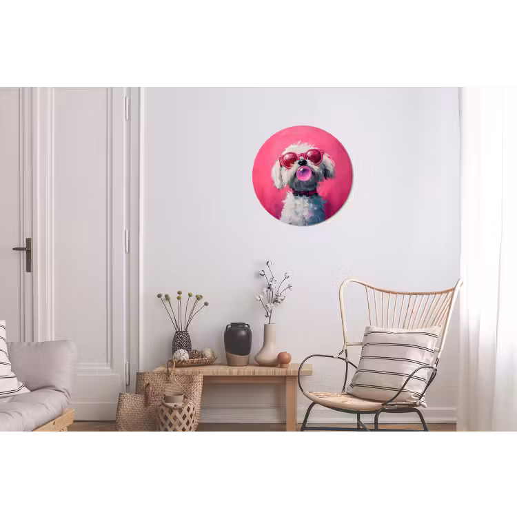Pink - Hond - Bubbel Wandcirkel aluminium klein -woonkamer