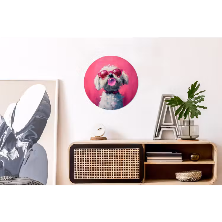 Pink - Hond - Bubbel Wandcirkel aluminium klein -kantoor