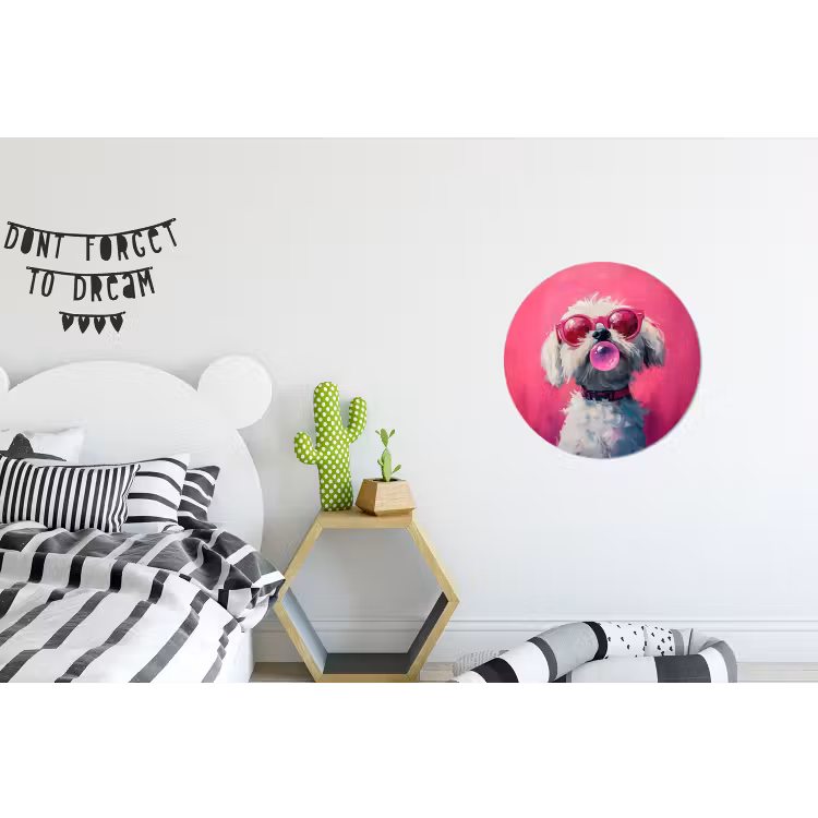 Pink - Hond - Bubbel Wandcirkel aluminium klein -kinderkamer