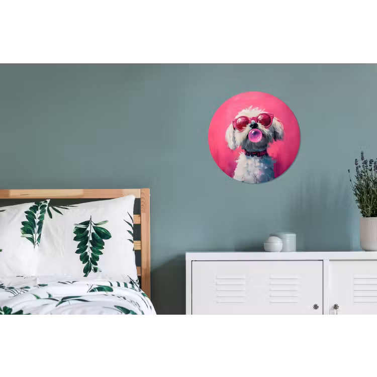 Pink - Hond - Bubbel Wandcirkel aluminium klein -slaapkamer