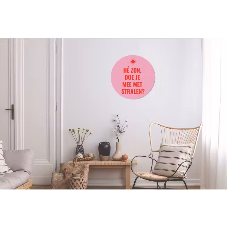 Roze - Zon - Quote Wandcirkel aluminium klein -woonkamer