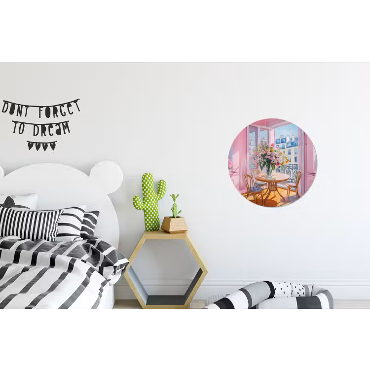 Pink - City - Bloemen Wandcirkel aluminium klein -kinderkamer