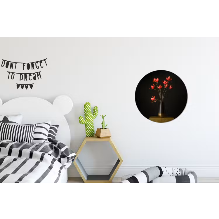 Rode - Bloemen - Vaas Wandcirkel aluminium klein -kinderkamer