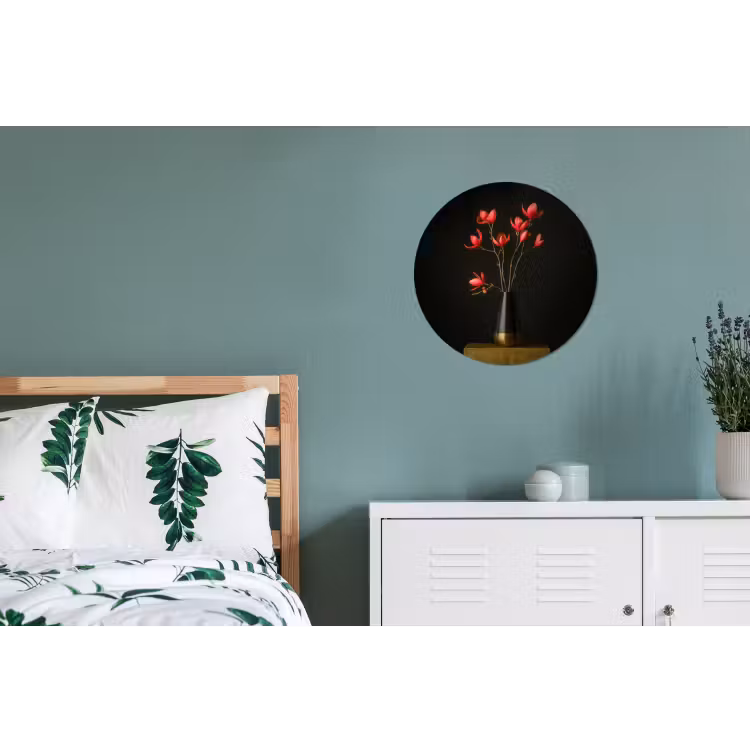 Rode - Bloemen - Vaas Wandcirkel aluminium klein -slaapkamer