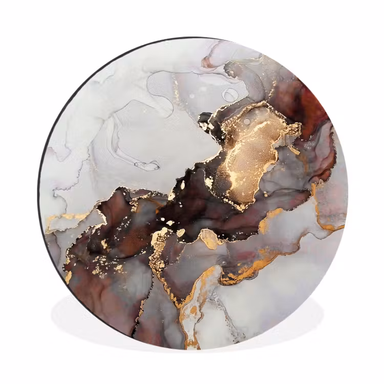 Rood - Marmer - Goud Wandcirkel aluminium klein -3d