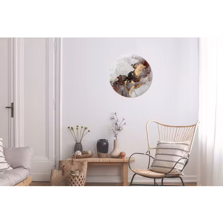 Rood - Marmer - Goud Wandcirkel aluminium klein -woonkamer