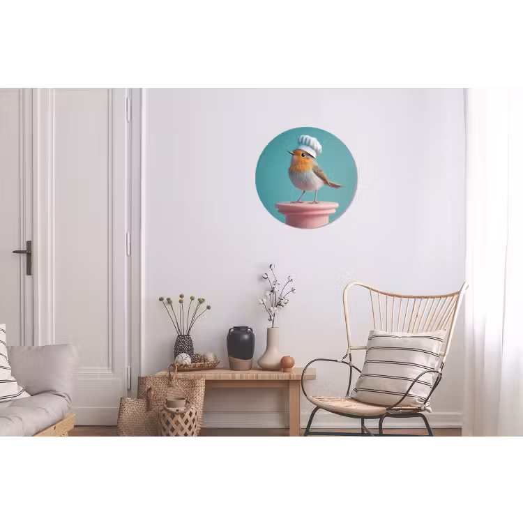Roodborstje - Vogel - Koksmuts - Sokkel Wandcirkel aluminium klein -woonkamer