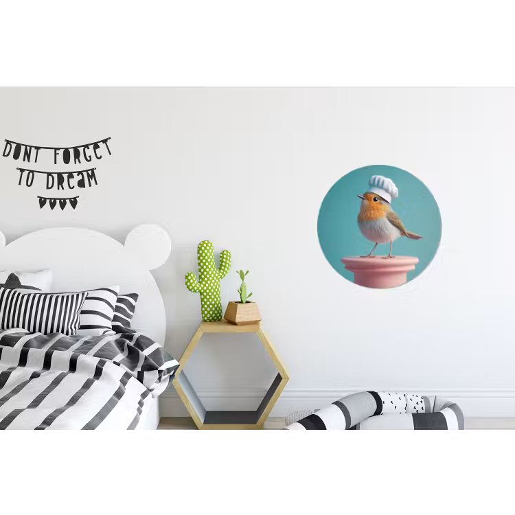 Roodborstje - Vogel - Koksmuts - Sokkel Wandcirkel aluminium klein -kinderkamer