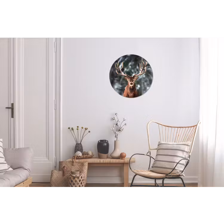 Hert - Winter - Sneeuw - Bos - Natuur - Dier Wandcirkel aluminium klein -woonkamer