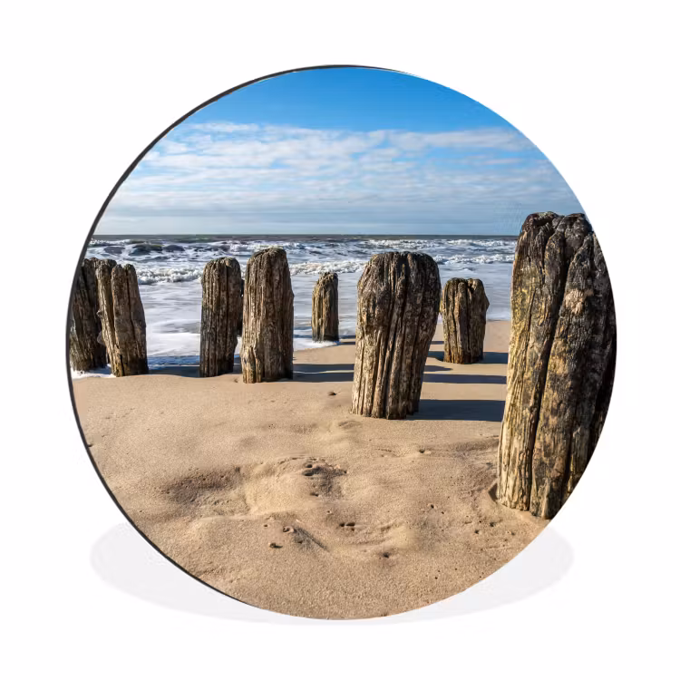 Zand - Strand - Paal - Water - Zomer Wandcirkel aluminium klein -3d