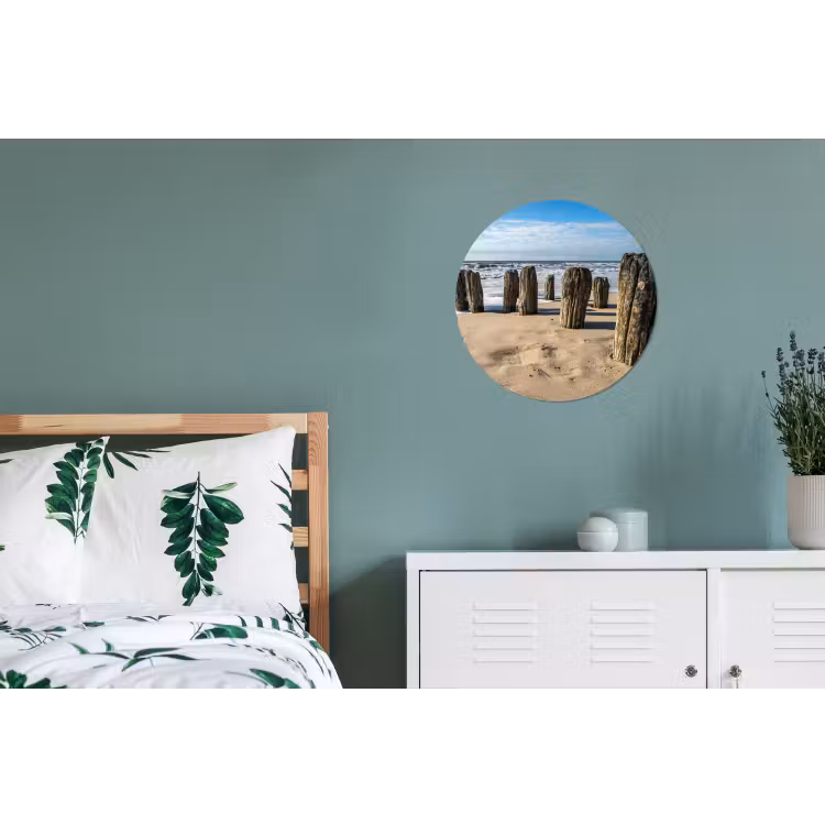 Zand - Strand - Paal - Water - Zomer Wandcirkel aluminium klein -slaapkamer