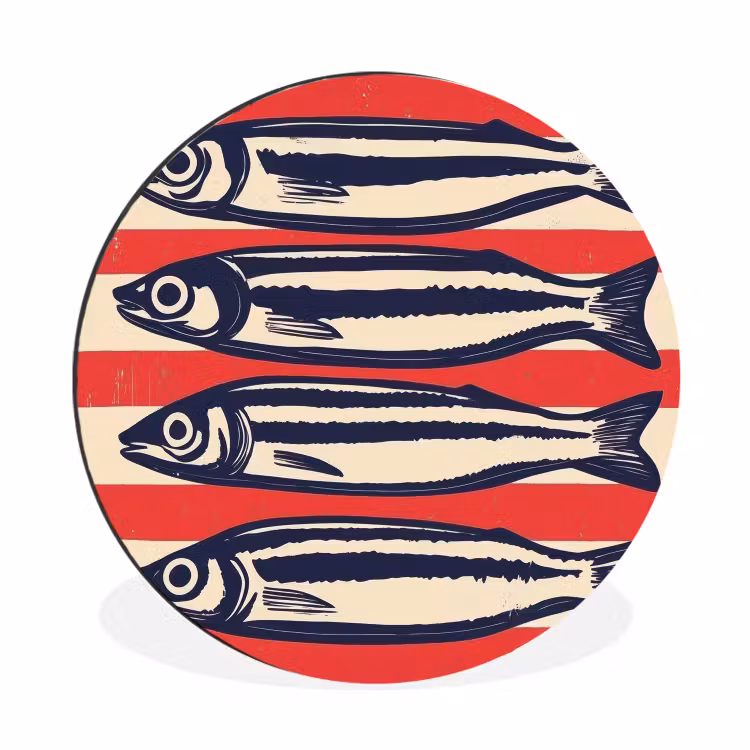Sardines - Rood en beige strepen Wandcirkel aluminium klein -3d