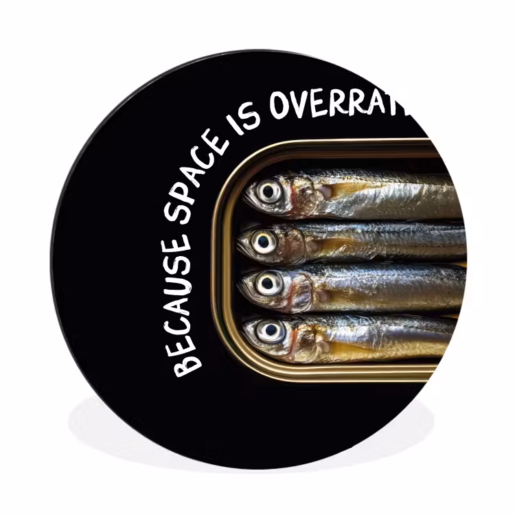 Sardines - Tekst - Vis - Blik Wandcirkel aluminium klein -3d