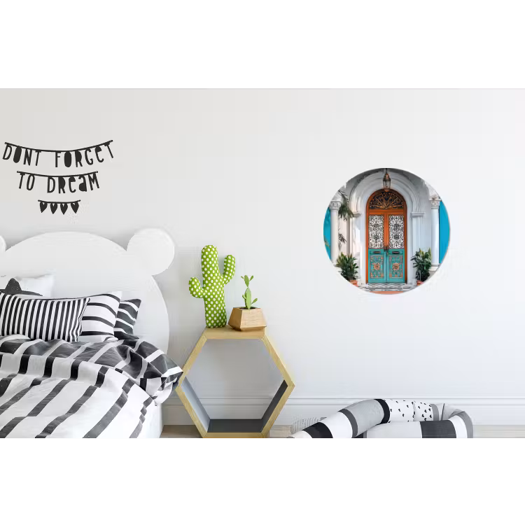 Zuilen - Sierlijke - Deur - Blauw Wandcirkel aluminium klein -kinderkamer