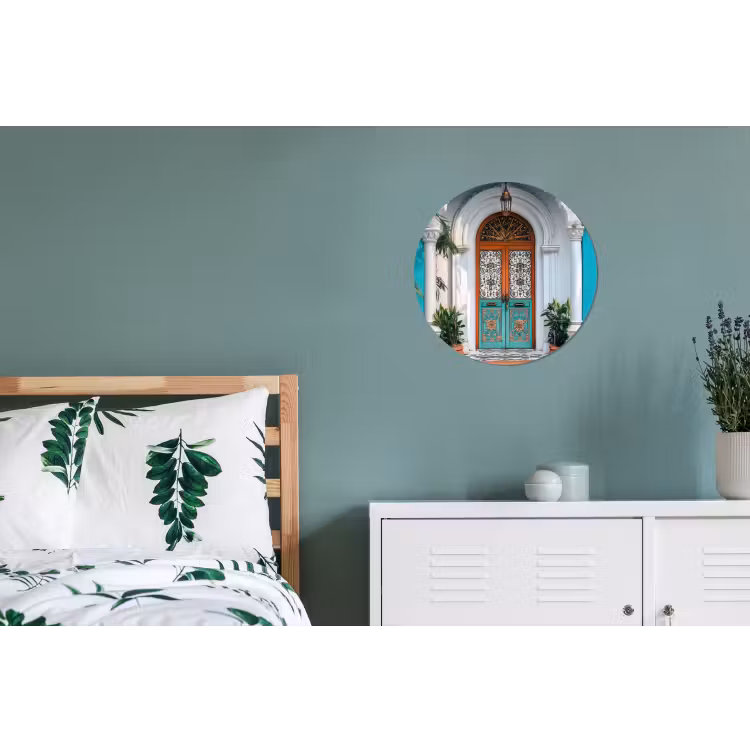 Zuilen - Sierlijke - Deur - Blauw Wandcirkel aluminium klein -slaapkamer