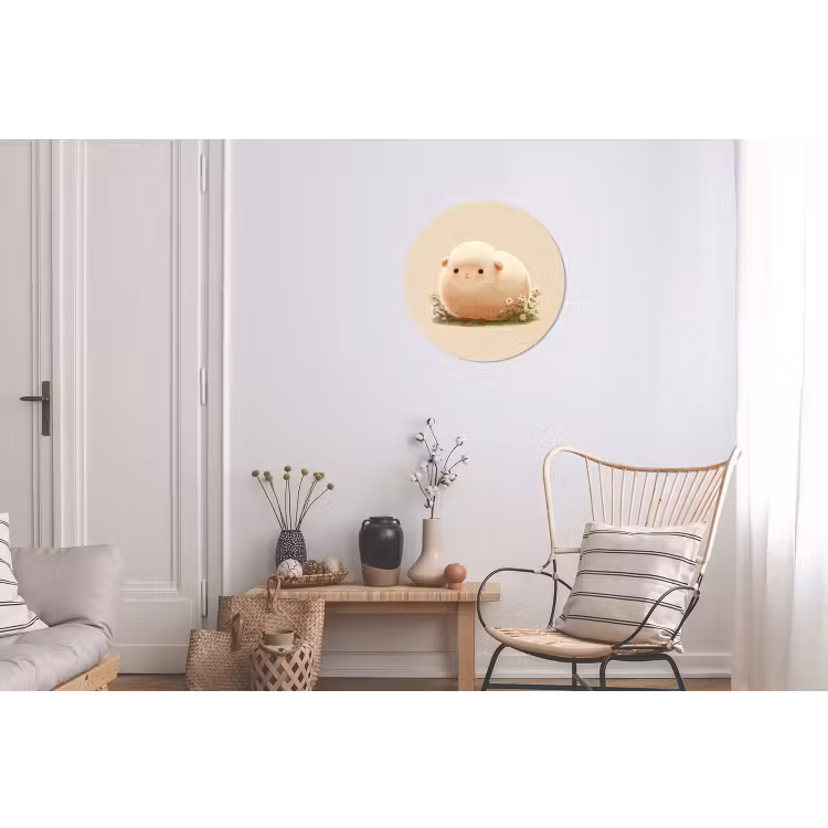 Schaap - Beige - Bloemen Wandcirkel aluminium klein -woonkamer