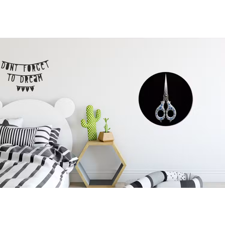 Schaar - Delfts blauw - Zwart Wandcirkel aluminium klein -kinderkamer