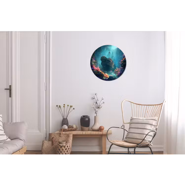 Schip - Hout - Koraalriffen - Zonlicht Wandcirkel aluminium klein -woonkamer