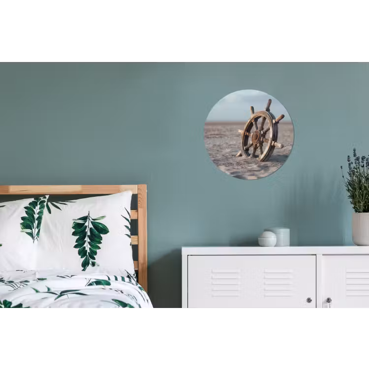 Scheepsstuur - Hout - Bruin - Zand Wandcirkel aluminium klein -slaapkamer