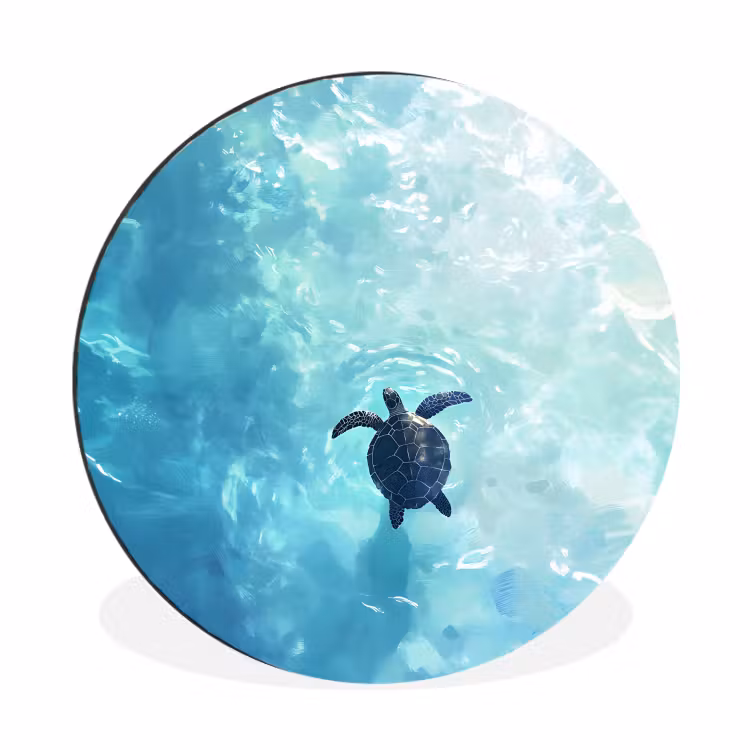 Schildpad - Zee - Blauw - Schittering Wandcirkel aluminium klein -3d