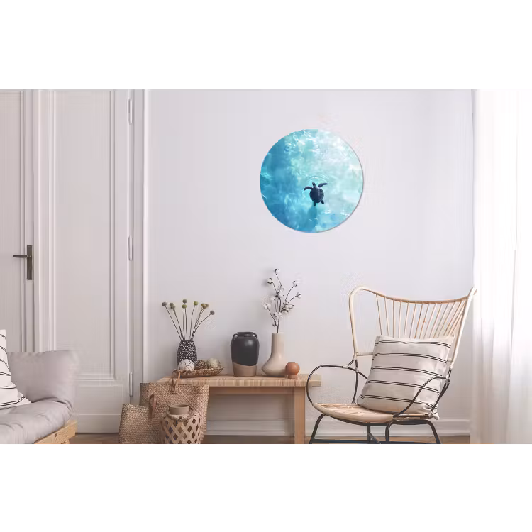 Schildpad - Zee - Blauw - Schittering Wandcirkel aluminium klein -woonkamer