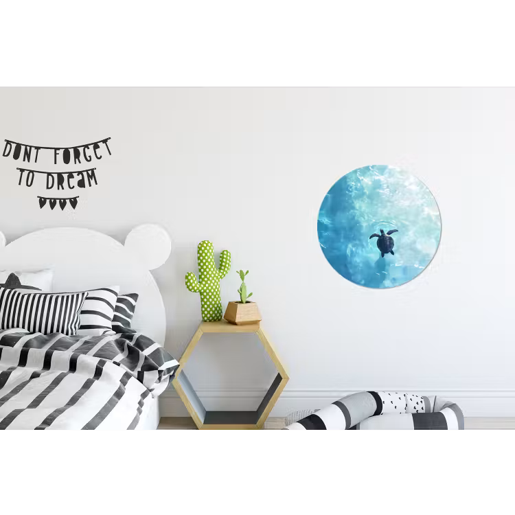 Schildpad - Zee - Blauw - Schittering Wandcirkel aluminium klein -kinderkamer