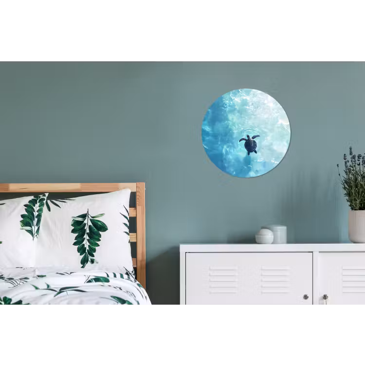 Schildpad - Zee - Blauw - Schittering Wandcirkel aluminium klein -slaapkamer