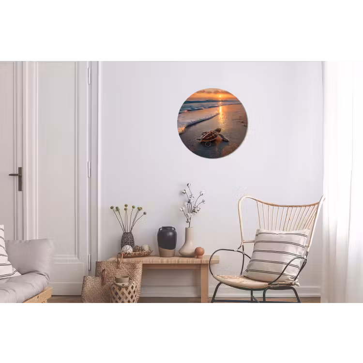 Schildpad - strand - Zonsondergang Wandcirkel aluminium klein -woonkamer