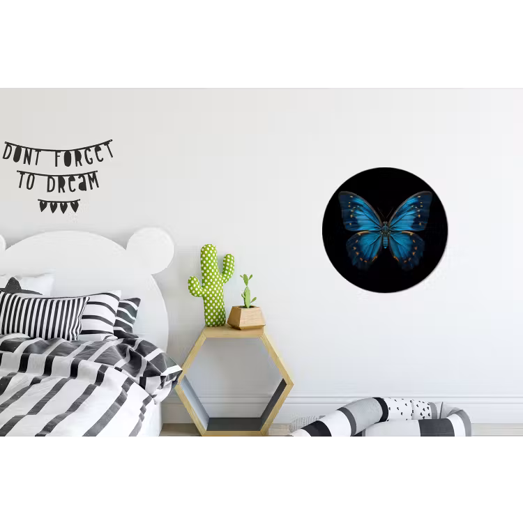 Vlinder - Blauw - Contrast Wandcirkel aluminium klein -kinderkamer