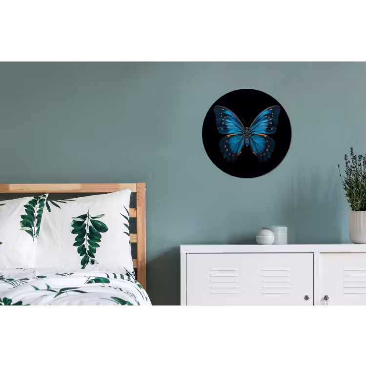 Vlinder - Blauw - Contrast Wandcirkel aluminium klein -slaapkamer