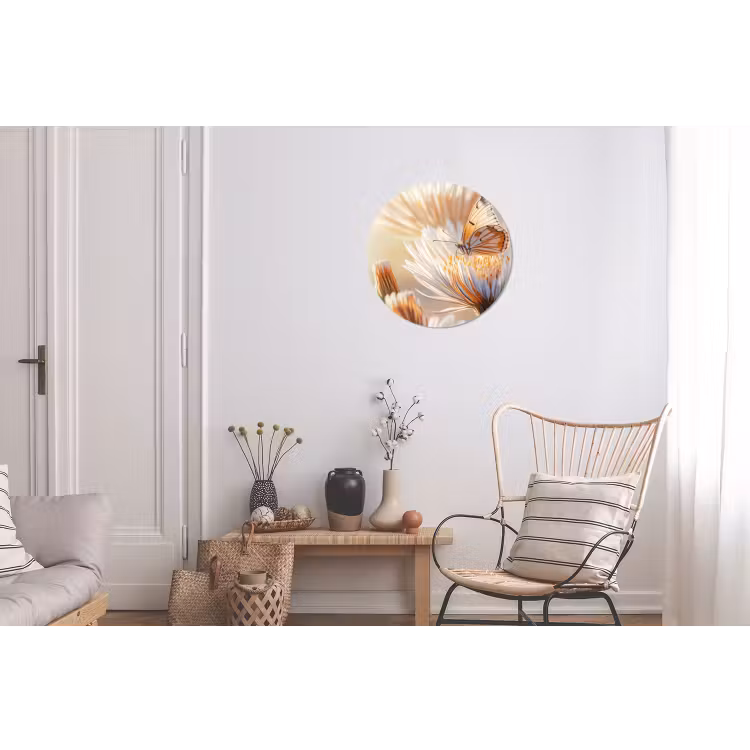 Vlinder - Bloem - Oranje Wandcirkel aluminium klein -woonkamer