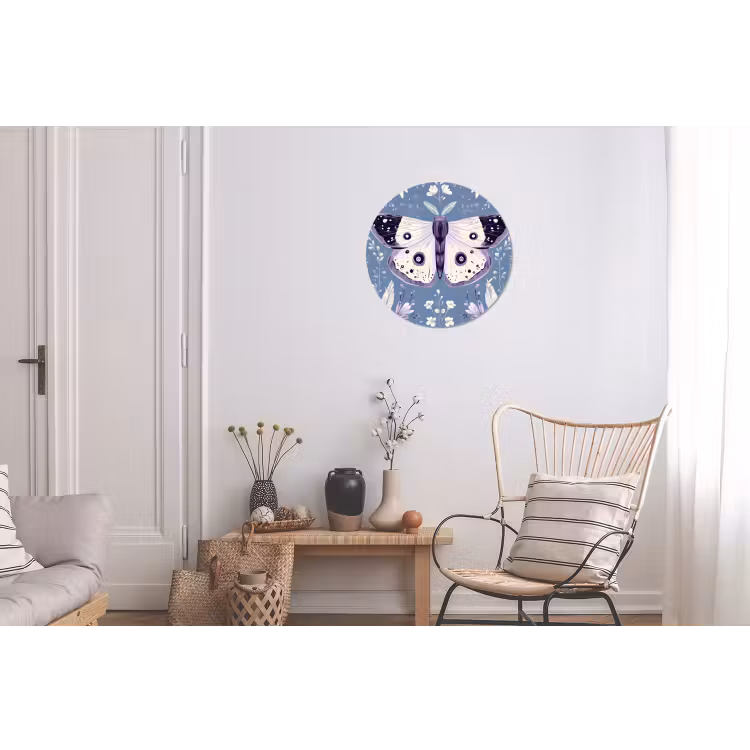 Vlinder - Bloemtakken - Lichtblauw Wandcirkel aluminium klein -woonkamer