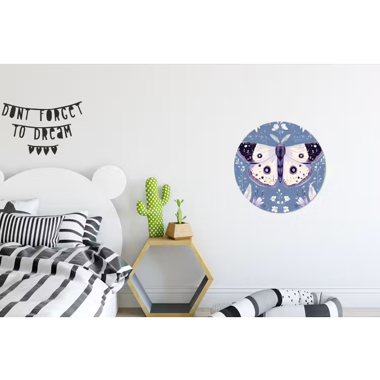 Vlinder - Bloemtakken - Lichtblauw Wandcirkel aluminium klein -kinderkamer