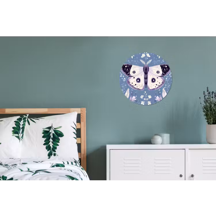 Vlinder - Bloemtakken - Lichtblauw Wandcirkel aluminium klein -slaapkamer