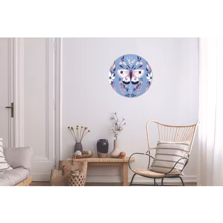 Vlinder - Vleugels - Stippen - Bloemen Wandcirkel aluminium klein -woonkamer