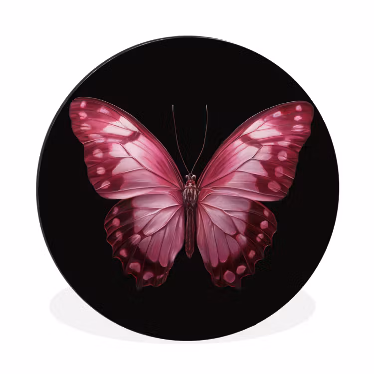 Vlinder - Fuchsia - Grafisch Wandcirkel aluminium klein -3d
