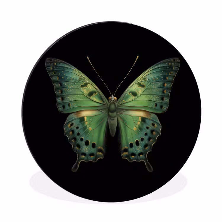 Vlinder - Groen - Diepte Wandcirkel aluminium klein -3d