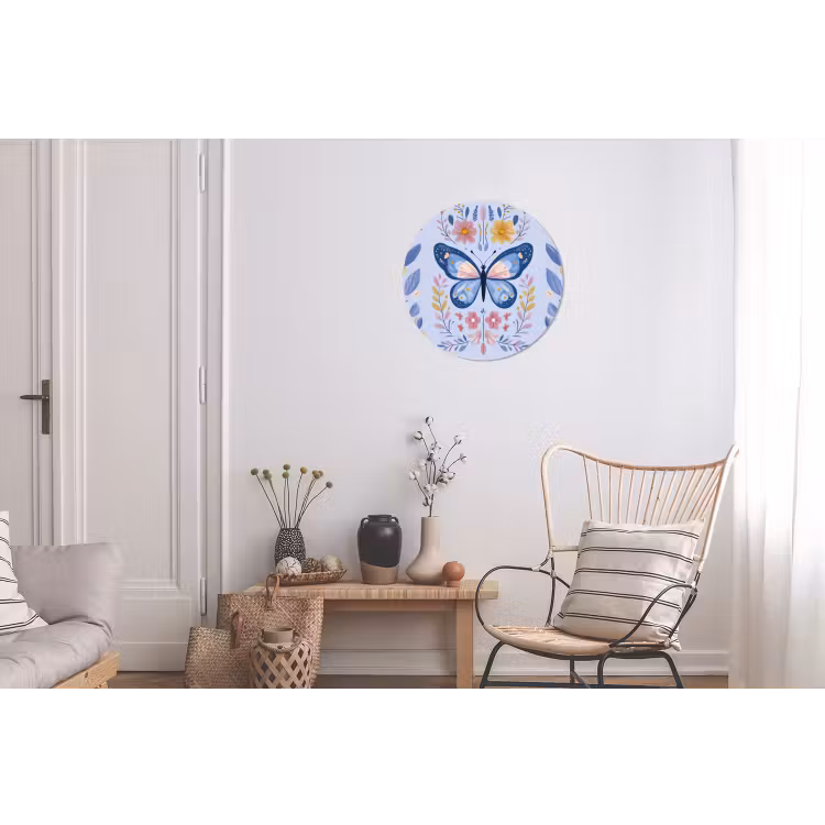 Vlinder - Lichtblauw - Sierlijk - Bloemen Wandcirkel aluminium klein -woonkamer