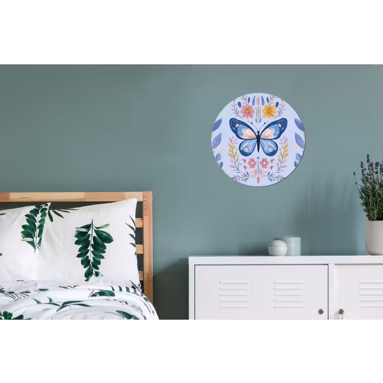 Vlinder - Lichtblauw - Sierlijk - Bloemen Wandcirkel aluminium klein -slaapkamer