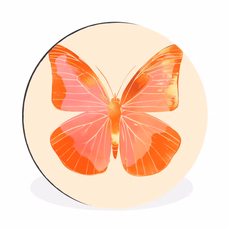 Vlinder - Minimalistisch - Roze Wandcirkel aluminium klein -3d