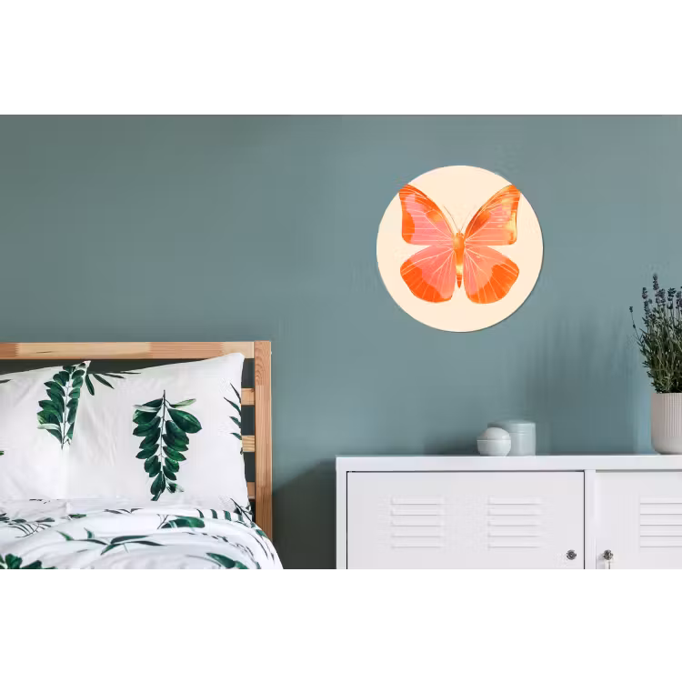 Vlinder - Minimalistisch - Roze Wandcirkel aluminium klein -slaapkamer