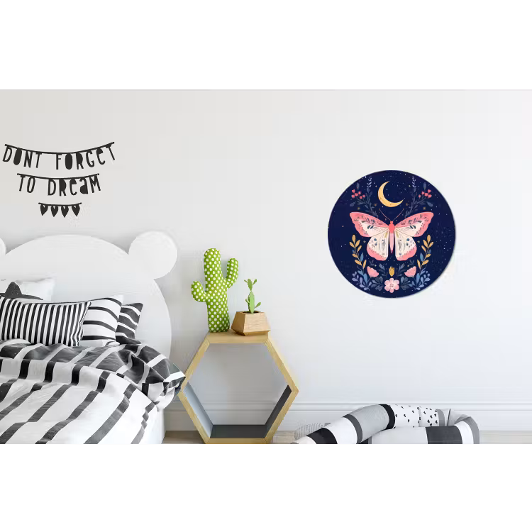 Vlinder - Maan - Bloemen - Sterrenhemel Wandcirkel aluminium klein -kinderkamer